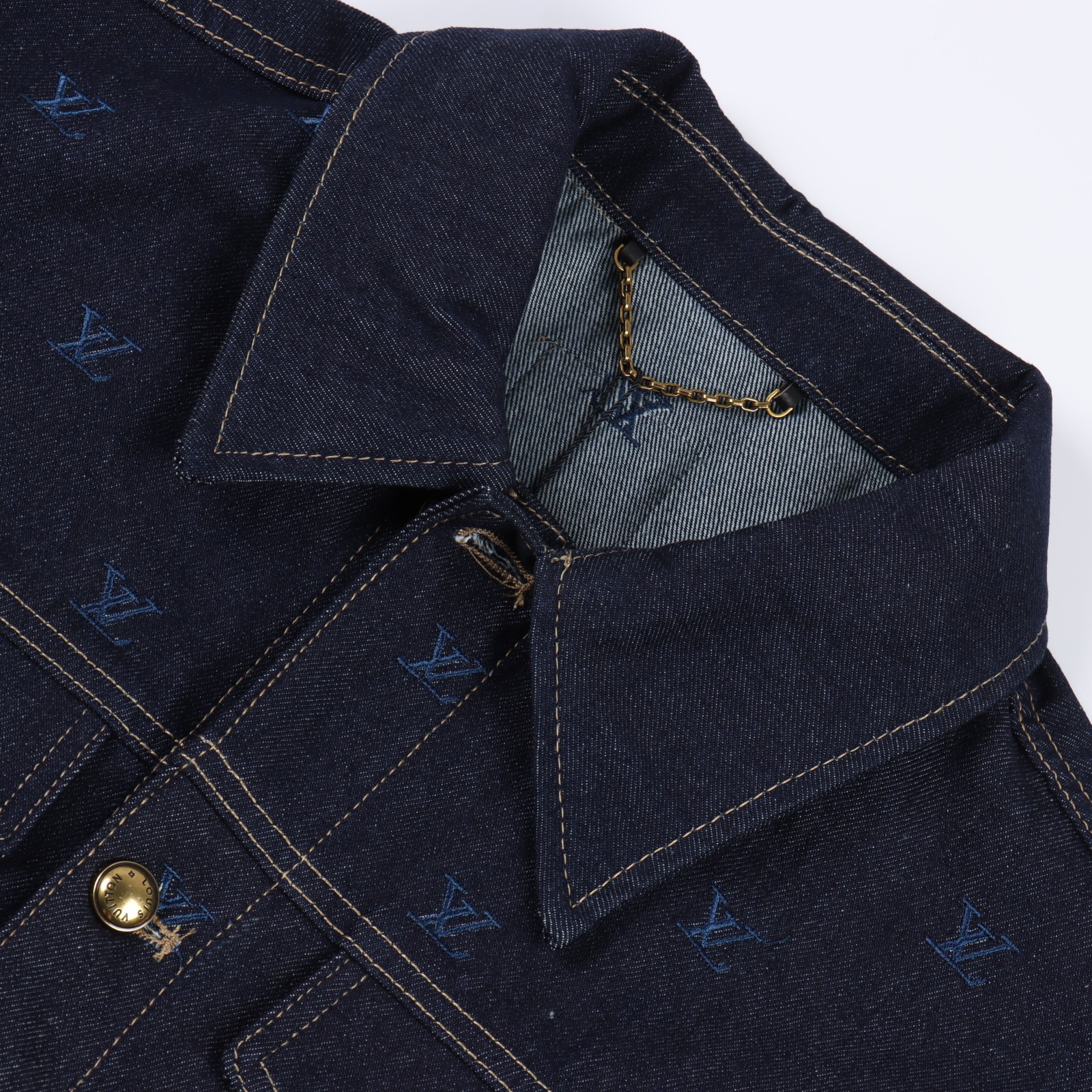 LOUIS VUITTON LV 24 Logo Embroidered Blue Denim Coat