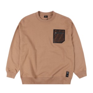 Fendi 24Fw FF leather trimmed zipper pocket round neck sweatshirt
