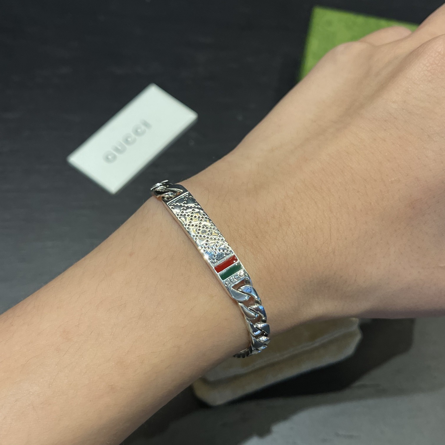 Gucci plaid enamel bracelet