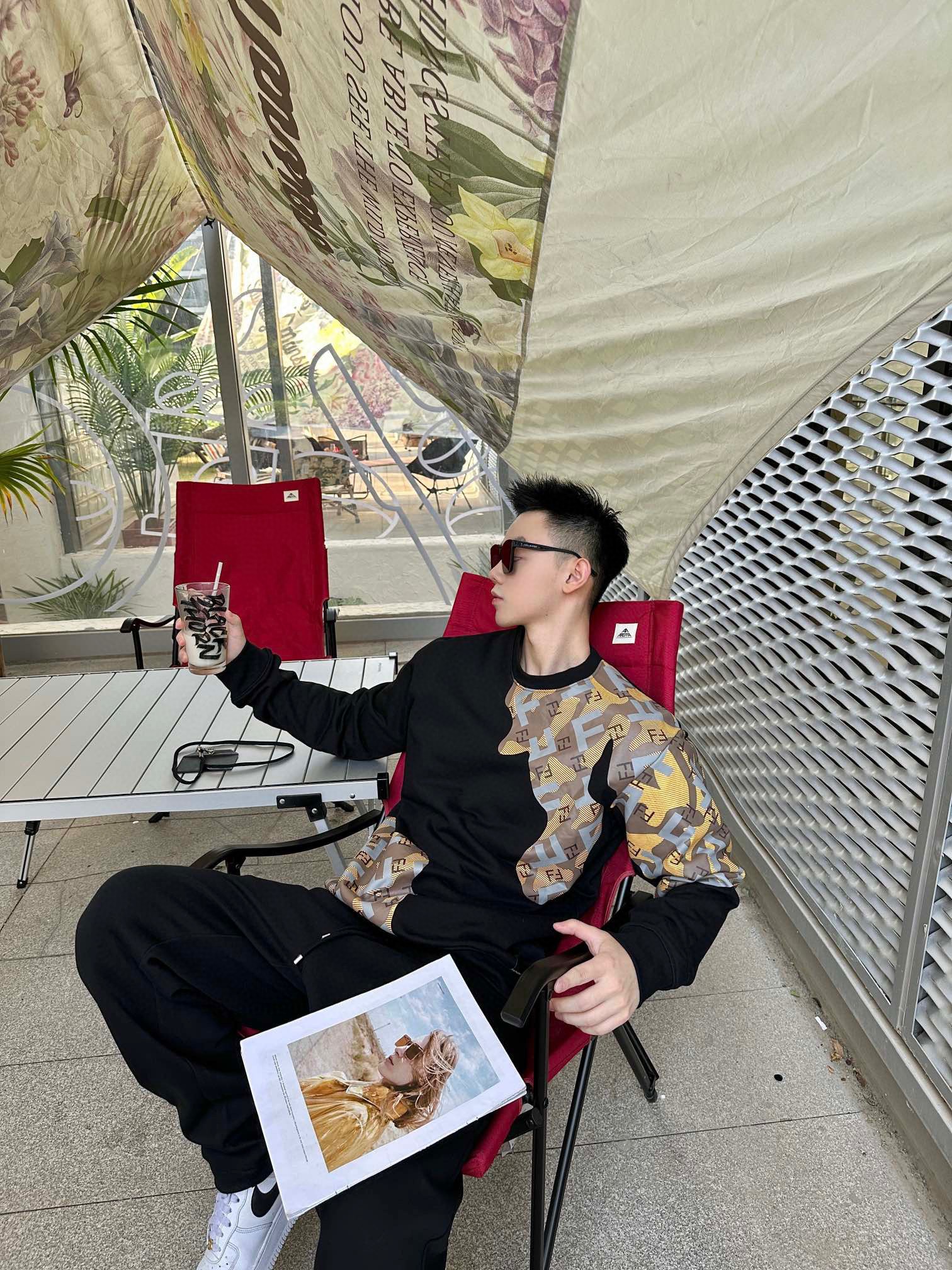 Fendi patchwork printed round neck hoodie