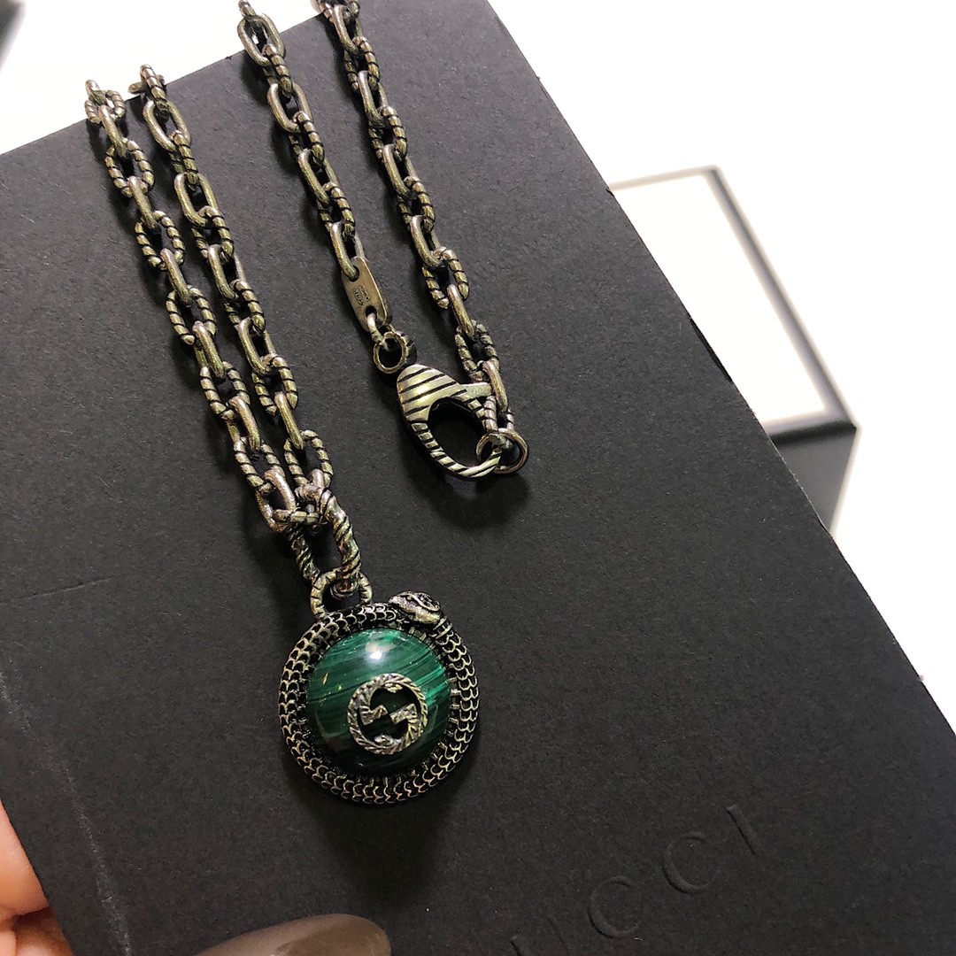 𝐆𝐮𝐜𝐜𝐢 Garden Series Pure Silver Peacock Green Necklace