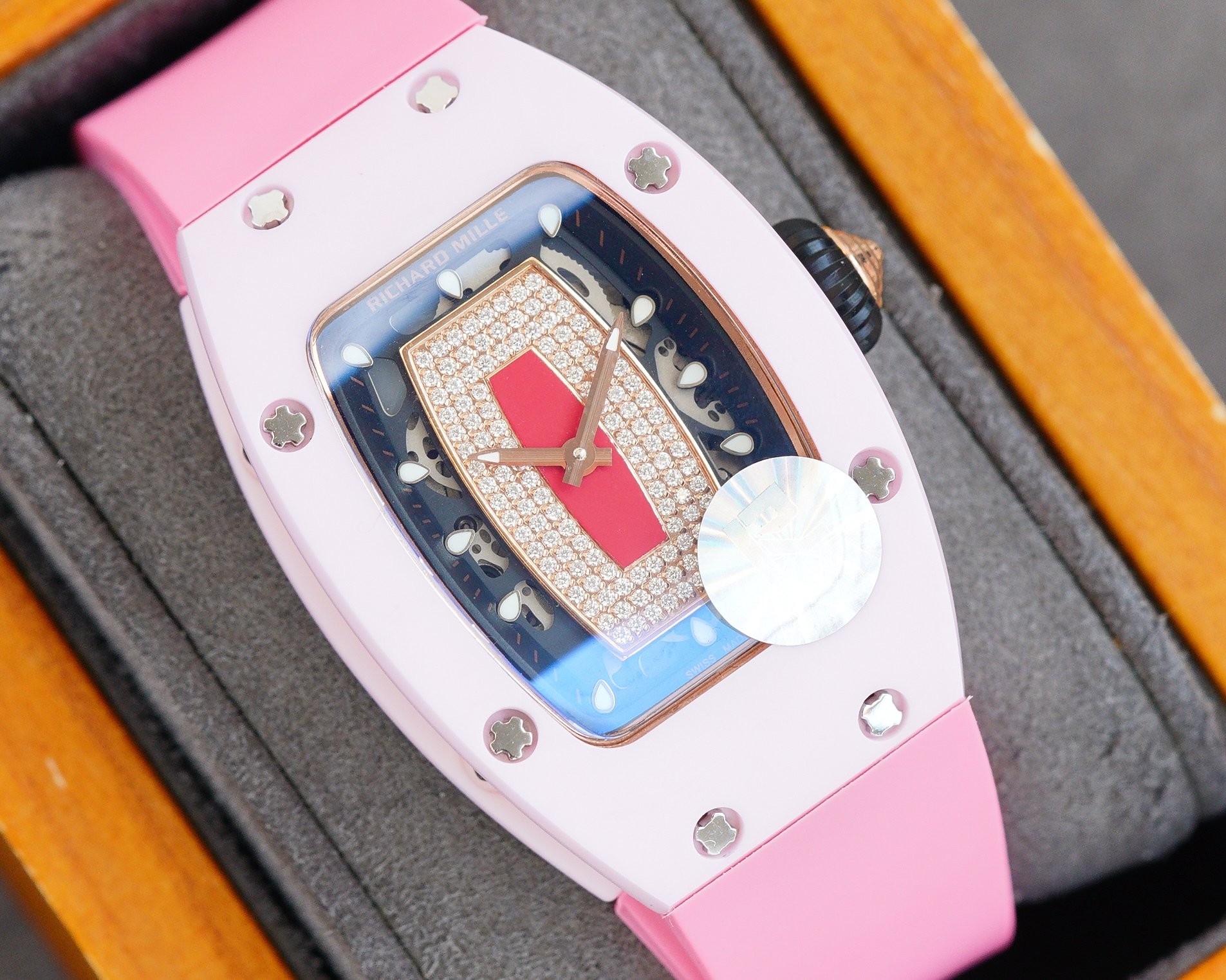 RM 07-01 Pink Ceramic Red Lips Women's Watch