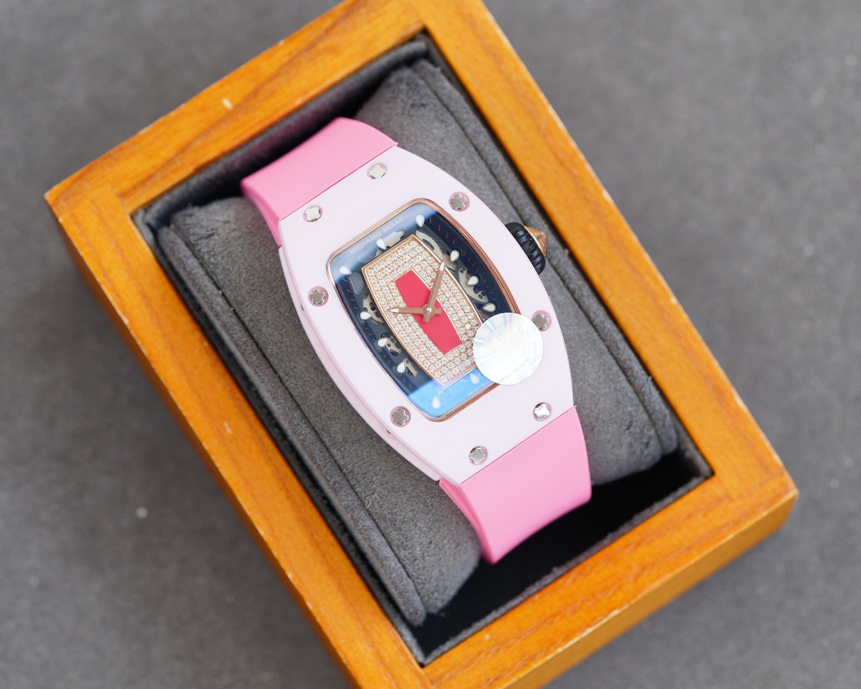 RM 07-01 Pink Ceramic Red Lips Women's Watch