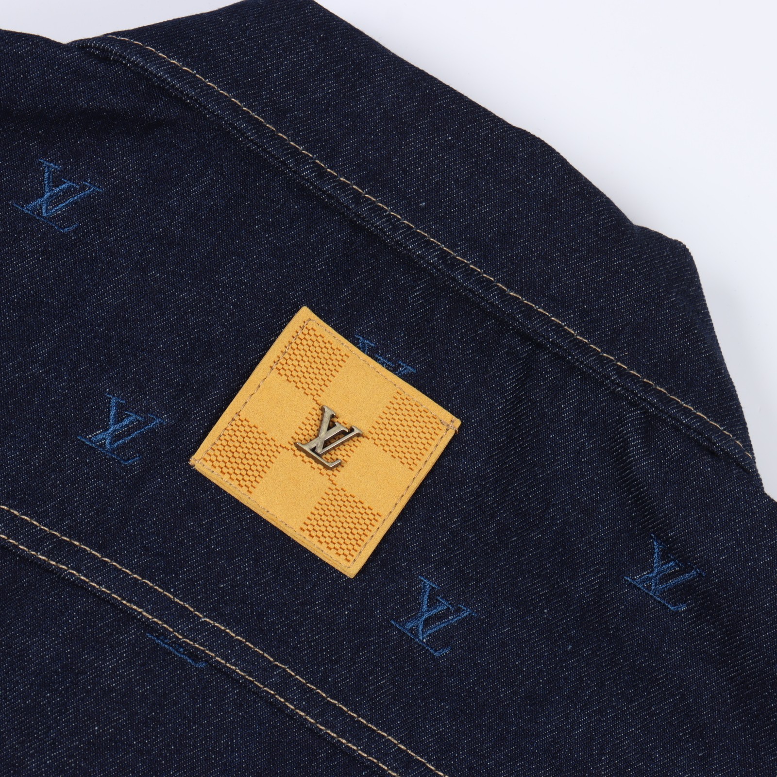 LOUIS VUITTON LV 24 Logo Embroidered Blue Denim Coat