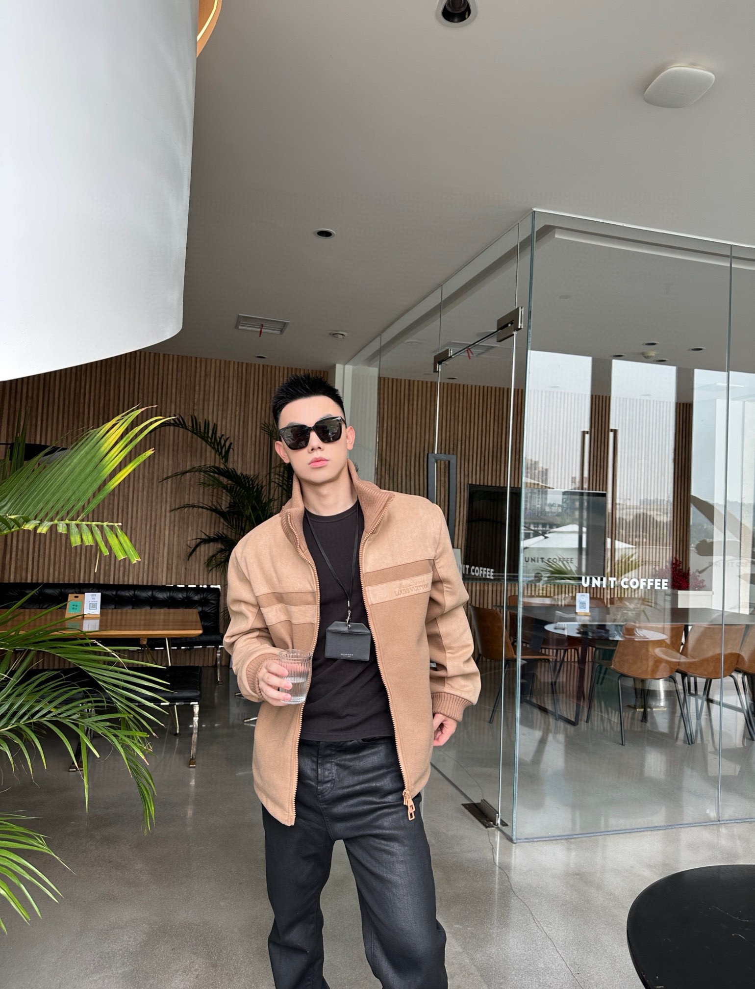 Louis Vuitton Embroidered Leather Splicing Jacket Coat