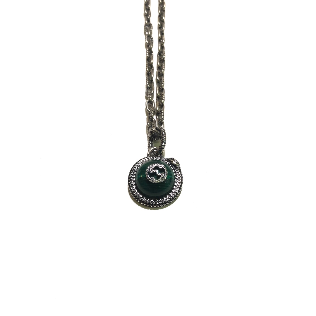 𝐆𝐮𝐜𝐜𝐢 Garden Series Pure Silver Peacock Green Necklace