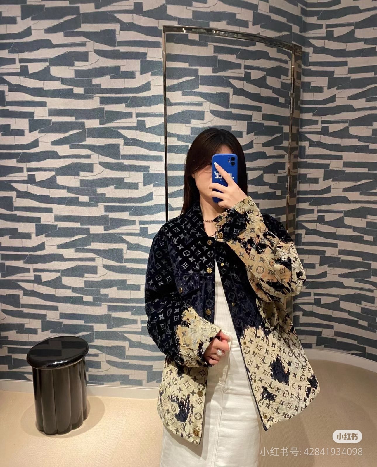 Louis Vuitton/Louis Vuitton 24Fw Bonfire Collection Fire Clouds Flame Old Flowers Full Print Denim Jacket Coat