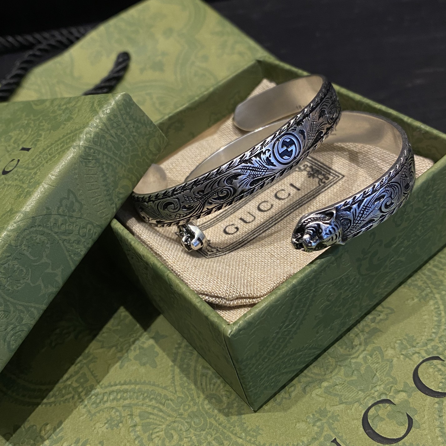 Gucci Tiger Head Silver Bracelet
