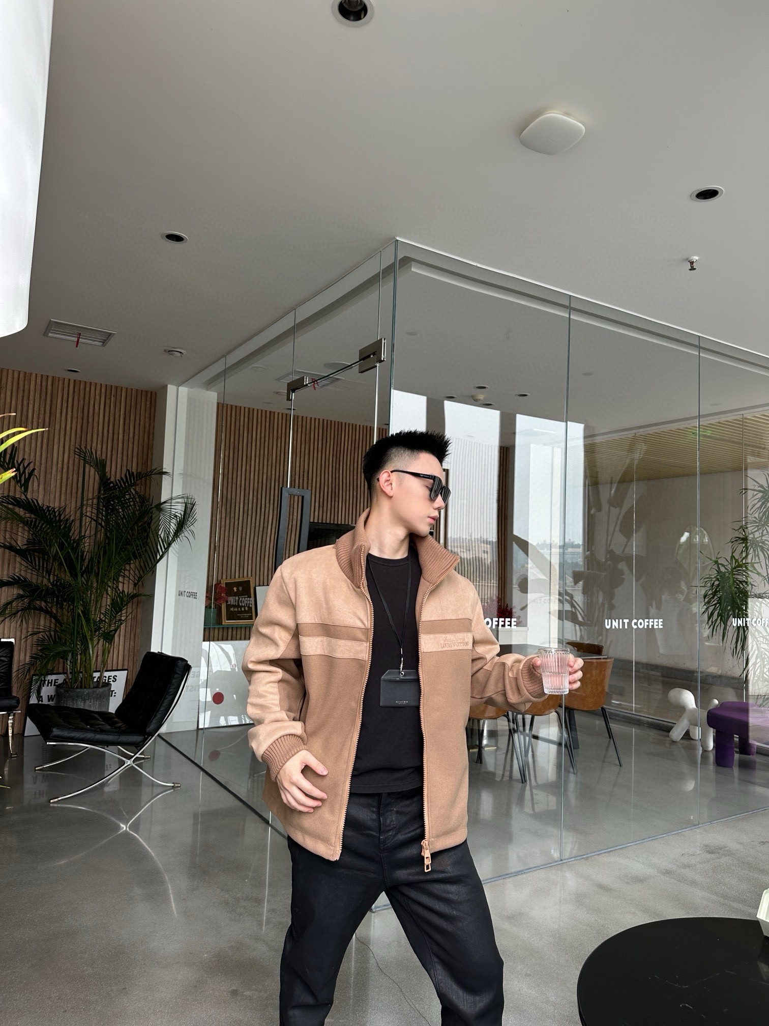 Louis Vuitton Embroidered Leather Splicing Jacket Coat