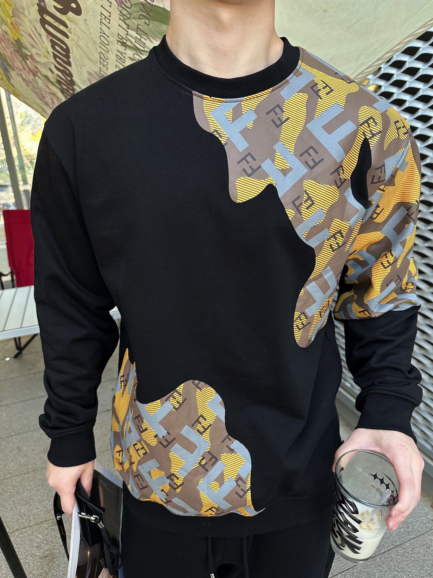 Fendi patchwork printed round neck hoodie