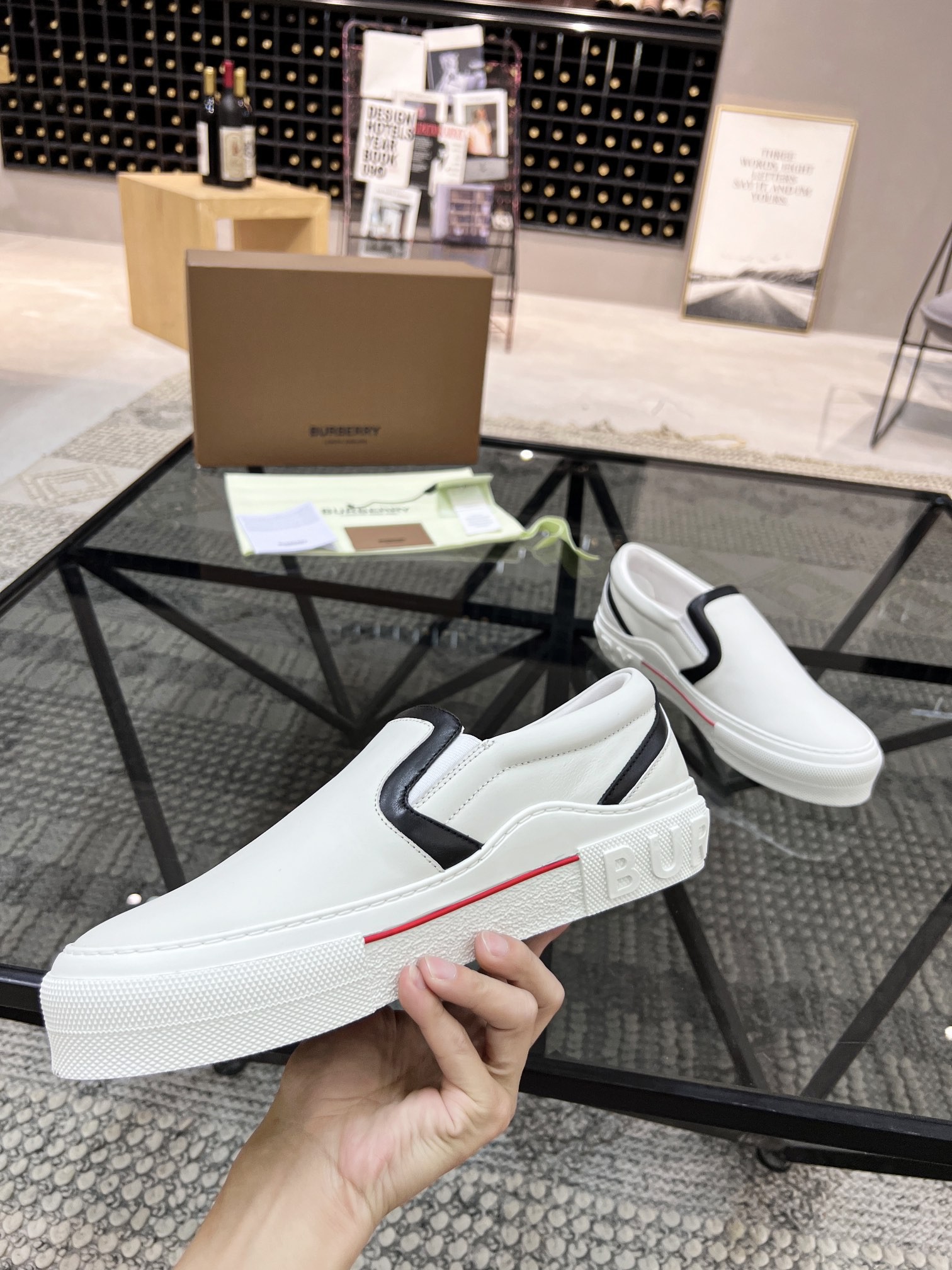 Burberry black and white color-blocked loafers