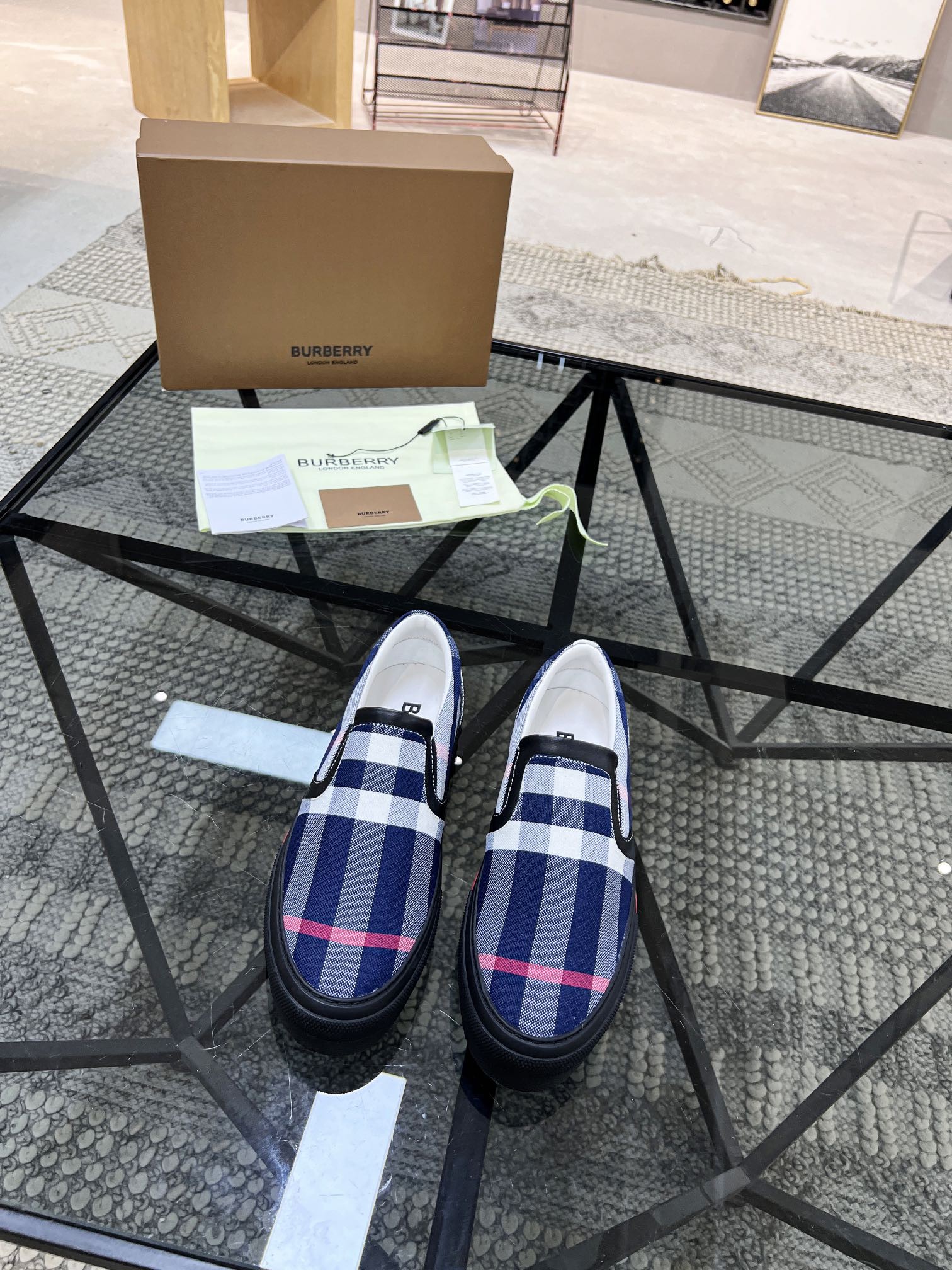 Burberry check slip-on canvas shoes