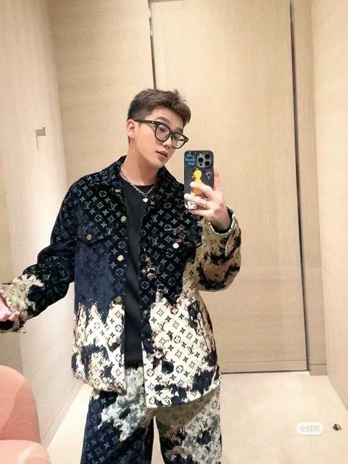 Louis Vuitton/Louis Vuitton 24Fw Bonfire Collection Fire Clouds Flame Old Flowers Full Print Denim Jacket Coat