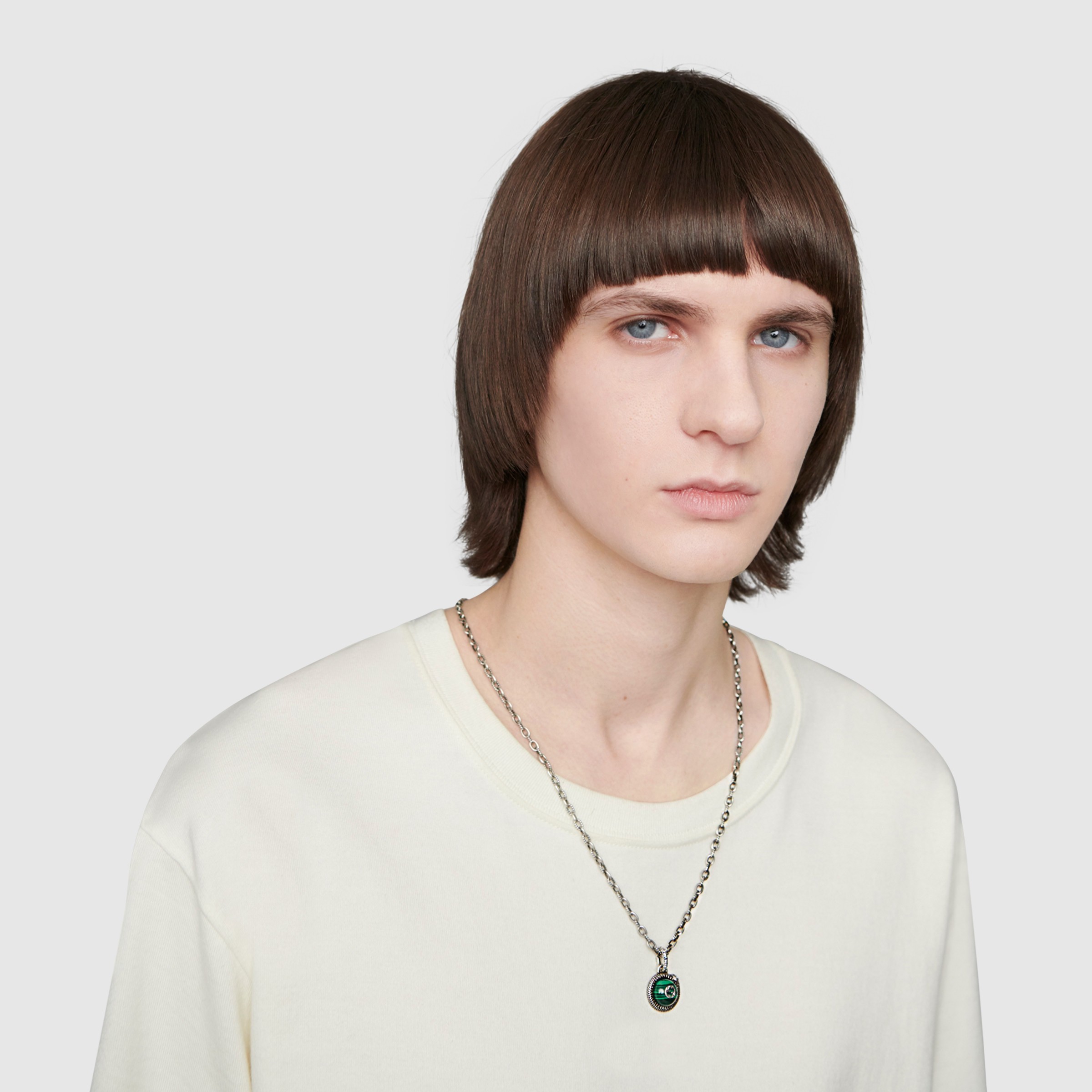 𝐆𝐮𝐜𝐜𝐢 Garden Series Pure Silver Peacock Green Necklace