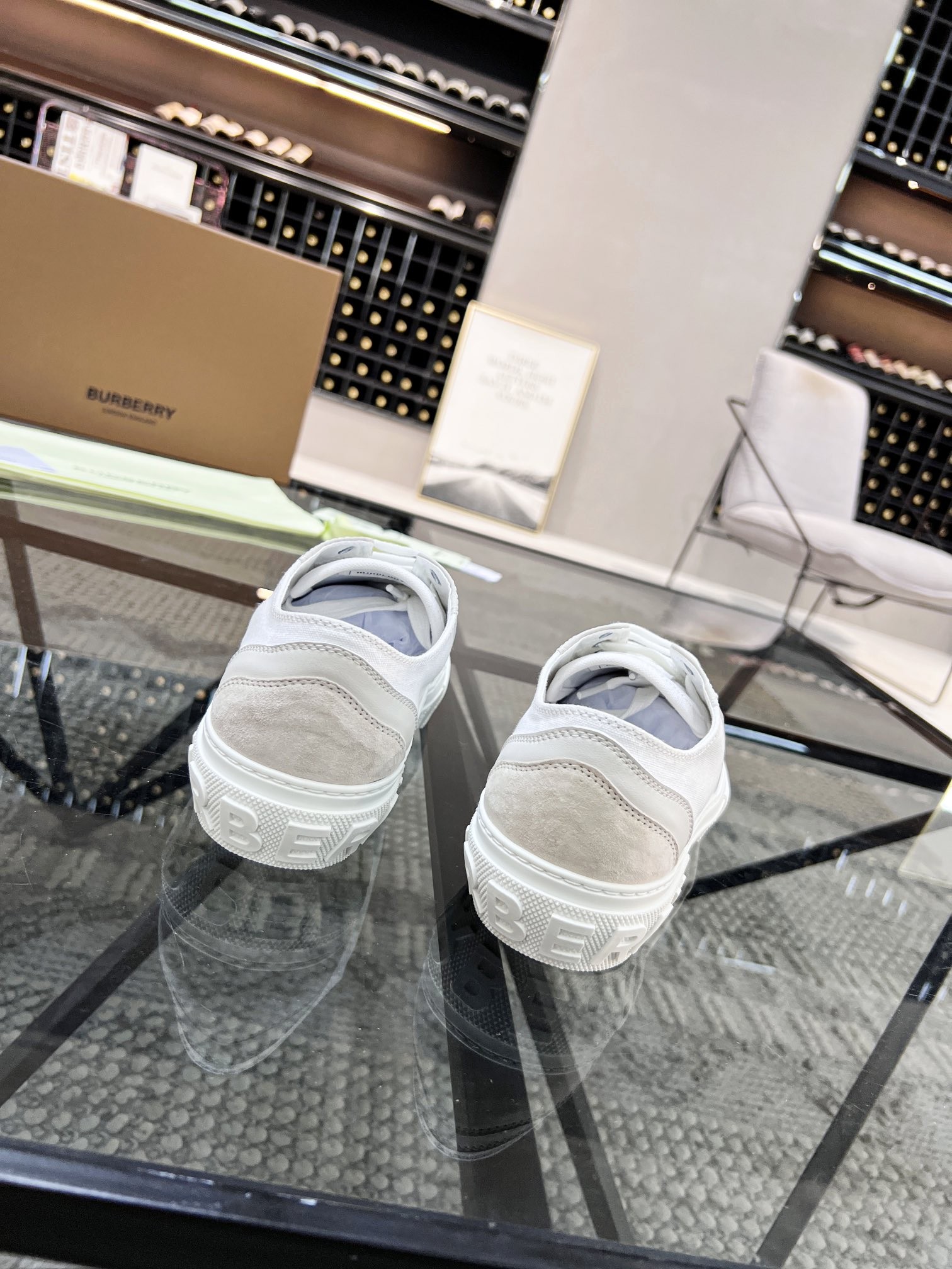 BURBERRY white platform low-top canvas shoes