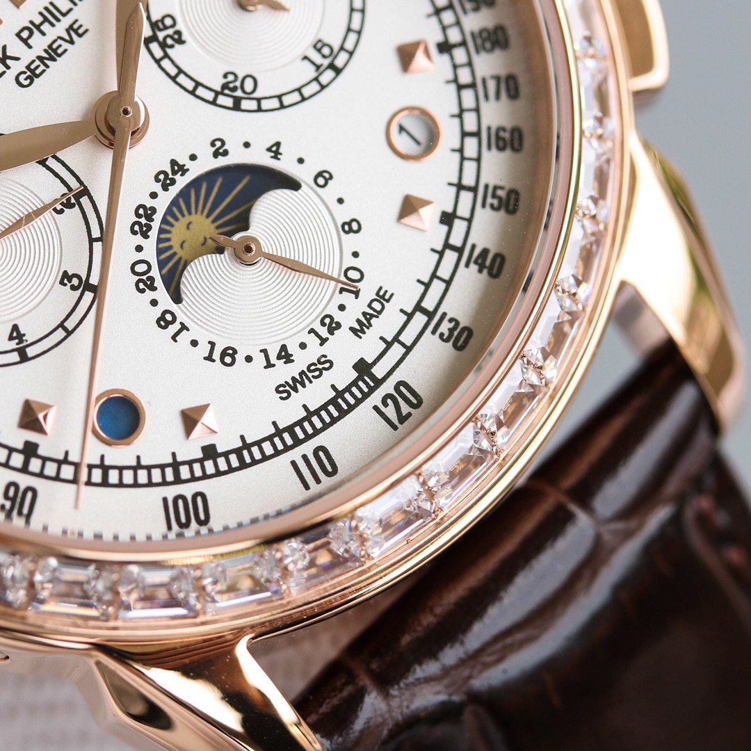 Patek Philippe rose gold diamond-set complicated watch