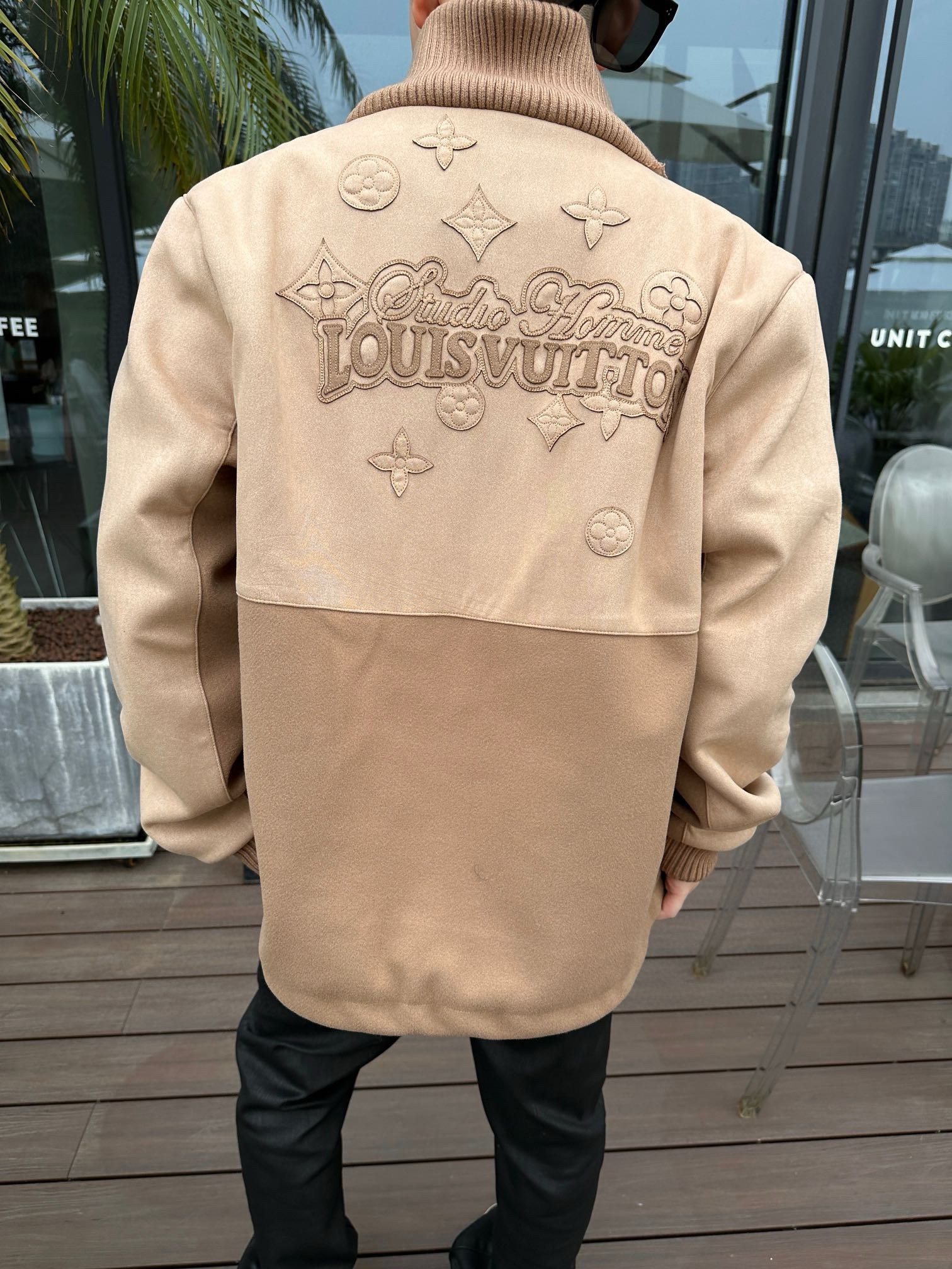 Louis Vuitton Embroidered Leather Splicing Jacket Coat