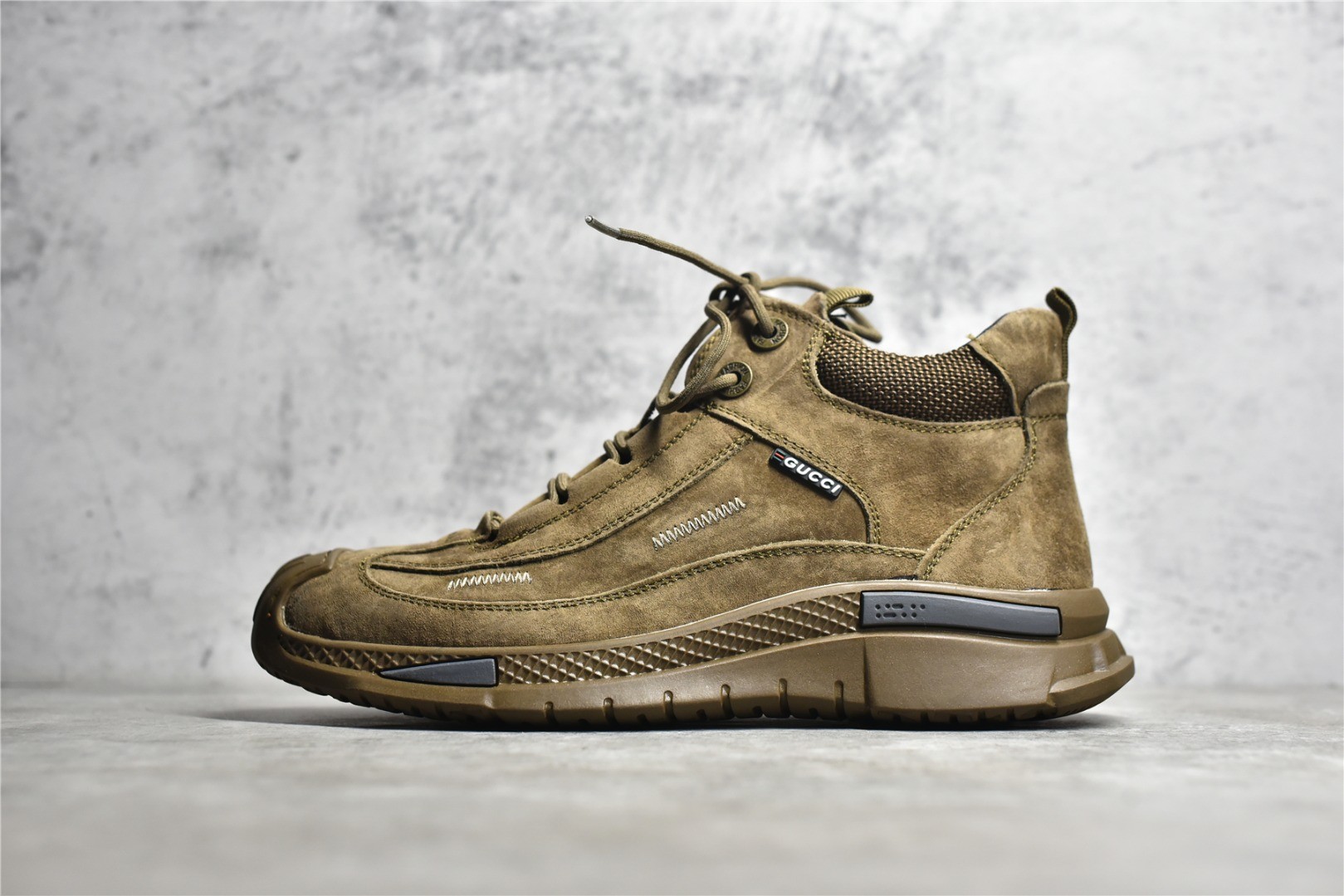 GUCCI brand khaki suede high-top work shoes
