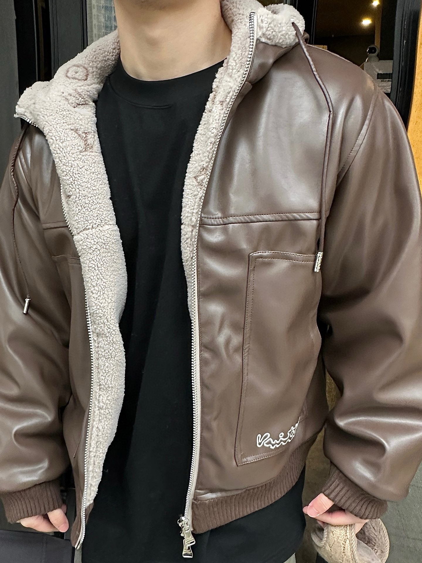 Louis Vuitton double-sided lambhair hooded jacket