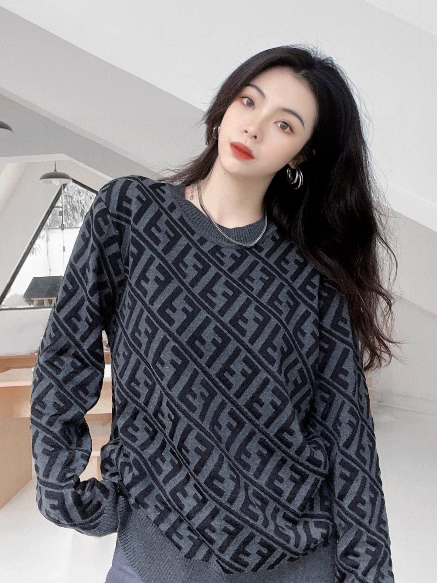 Fendi full print hoodie diagonal