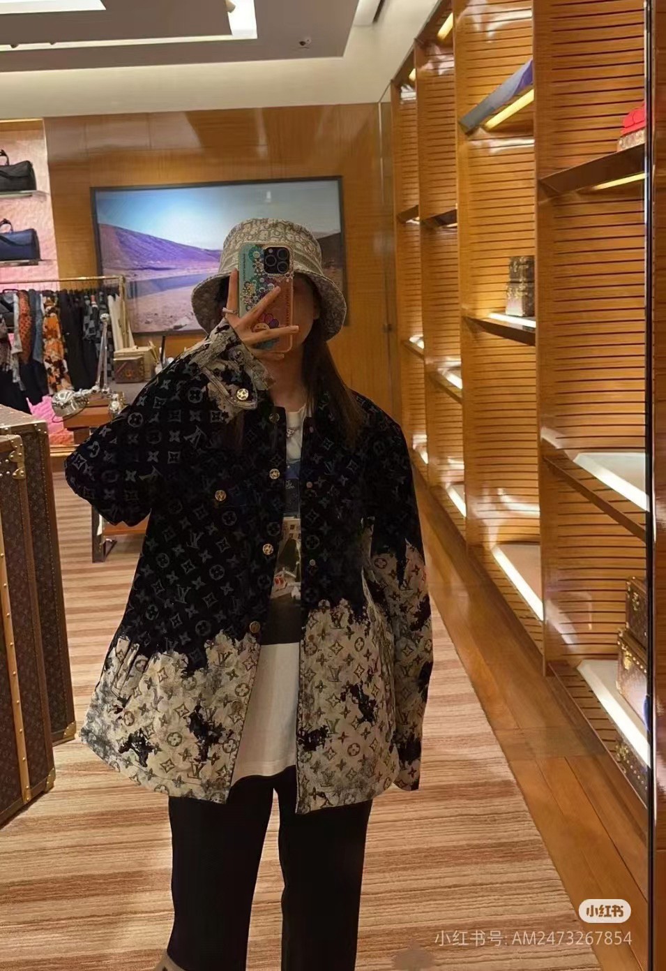 Louis Vuitton/Louis Vuitton 24Fw Bonfire Collection Fire Clouds Flame Old Flowers Full Print Denim Jacket Coat