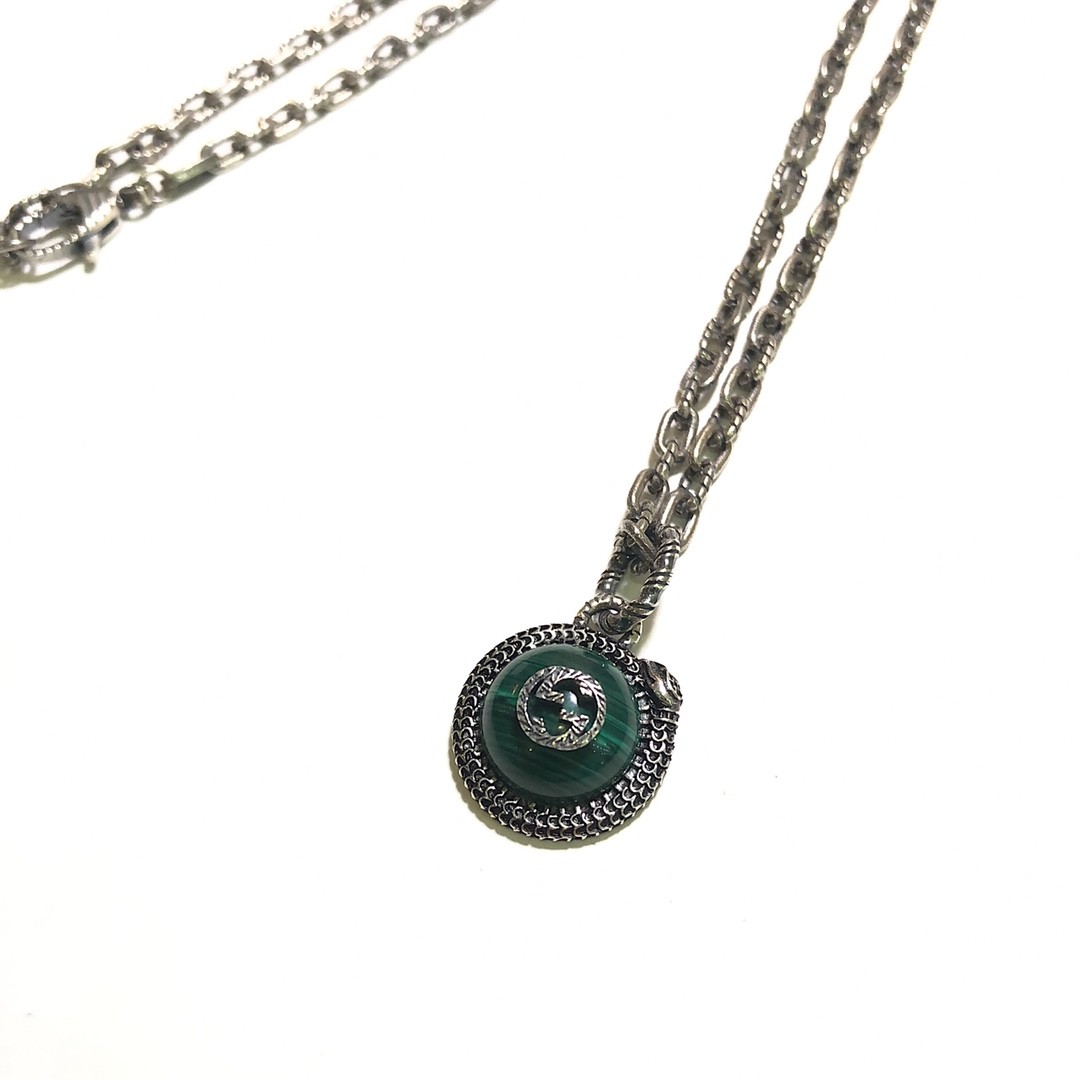 𝐆𝐮𝐜𝐜𝐢 Garden Series Pure Silver Peacock Green Necklace
