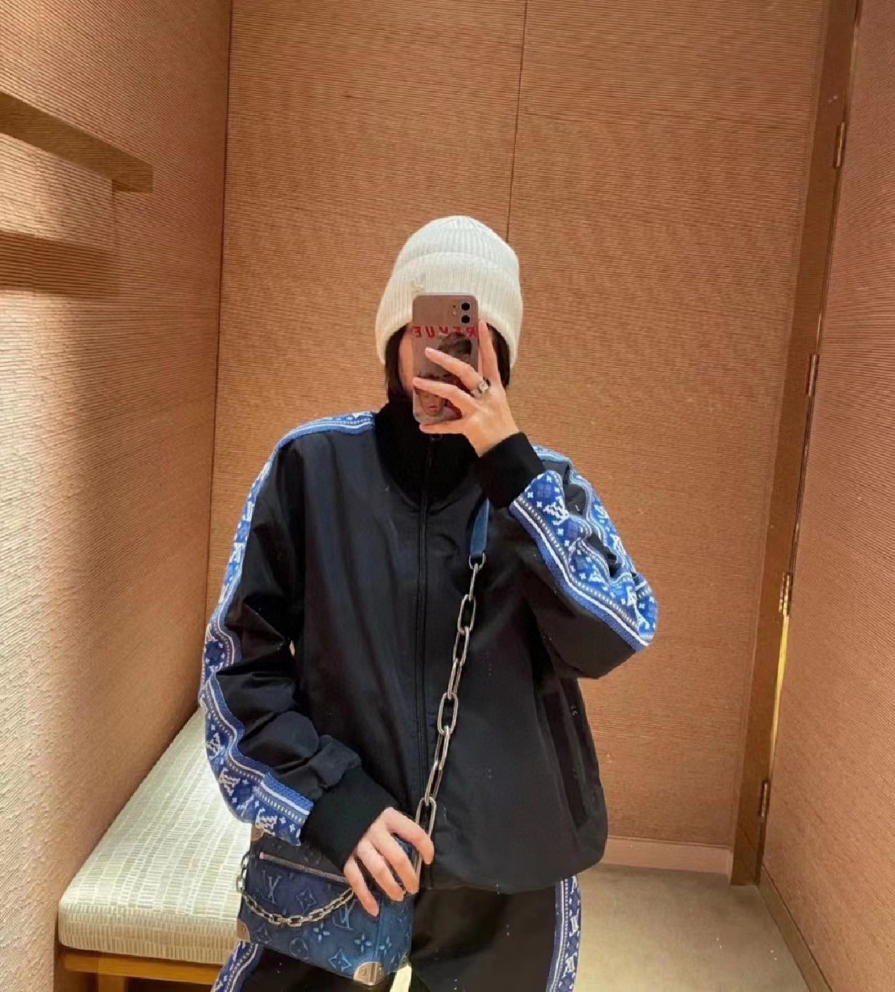 Louis Vuitton LV 23ss Fel Island Blue Ribbon Stripe Sports Set Stand up Collar Jacket