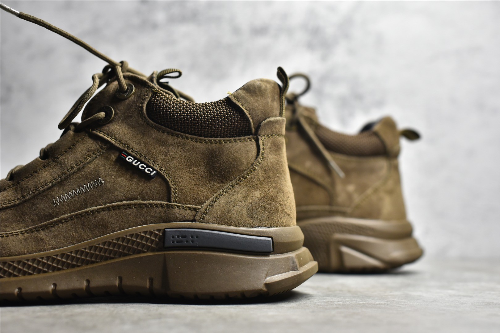GUCCI brand khaki suede high-top work shoes