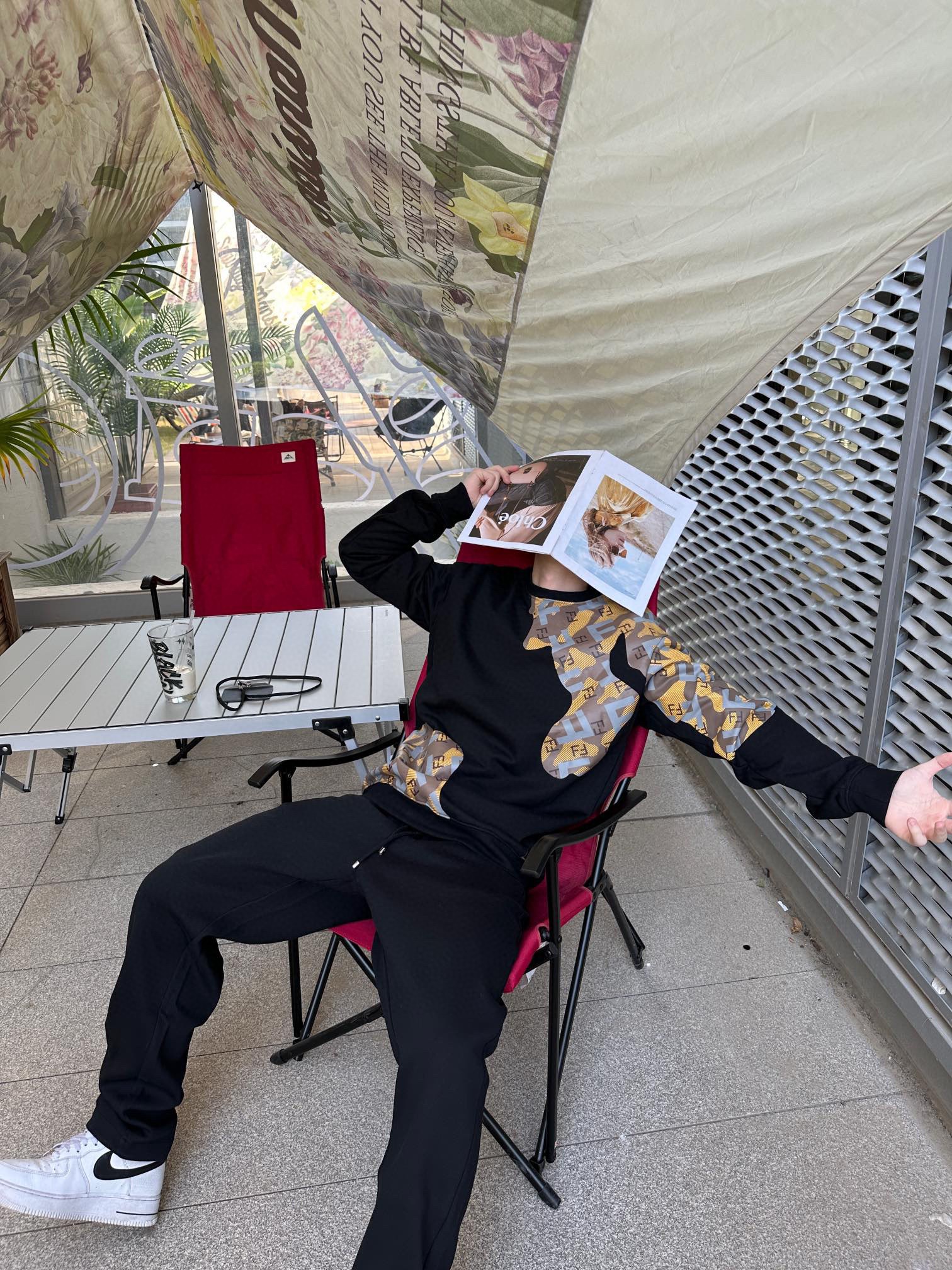 Fendi patchwork printed round neck hoodie