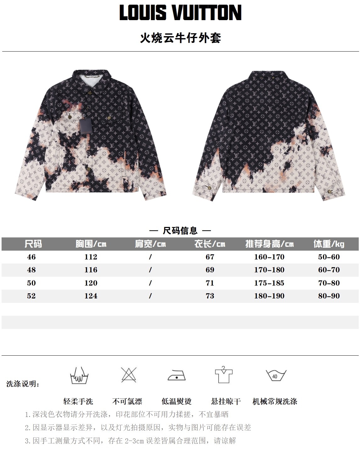 Louis Vuitton/Louis Vuitton 24Fw Bonfire Collection Fire Clouds Flame Old Flowers Full Print Denim Jacket Coat