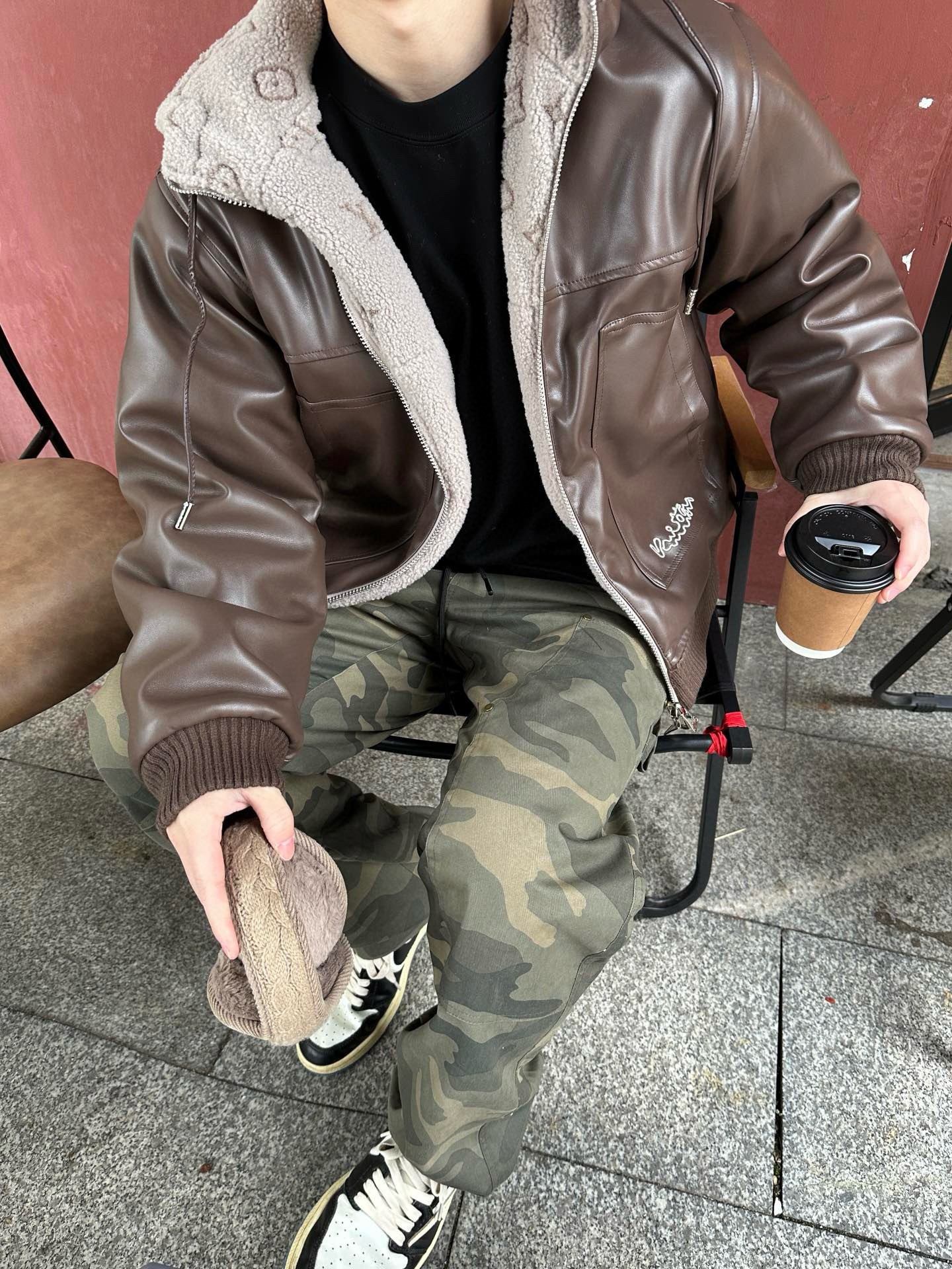 Louis Vuitton double-sided lambhair hooded jacket