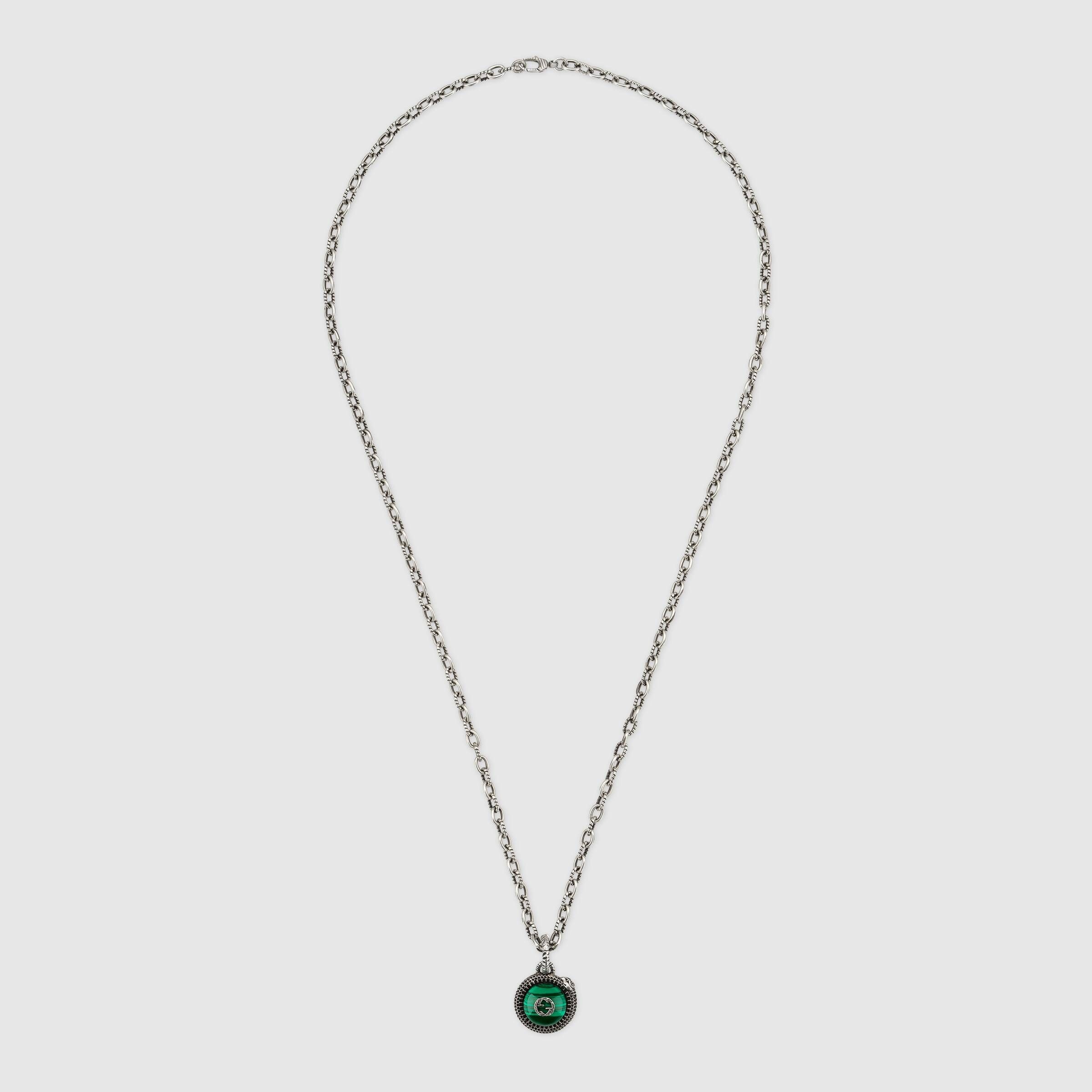 𝐆𝐮𝐜𝐜𝐢 Garden Series Pure Silver Peacock Green Necklace