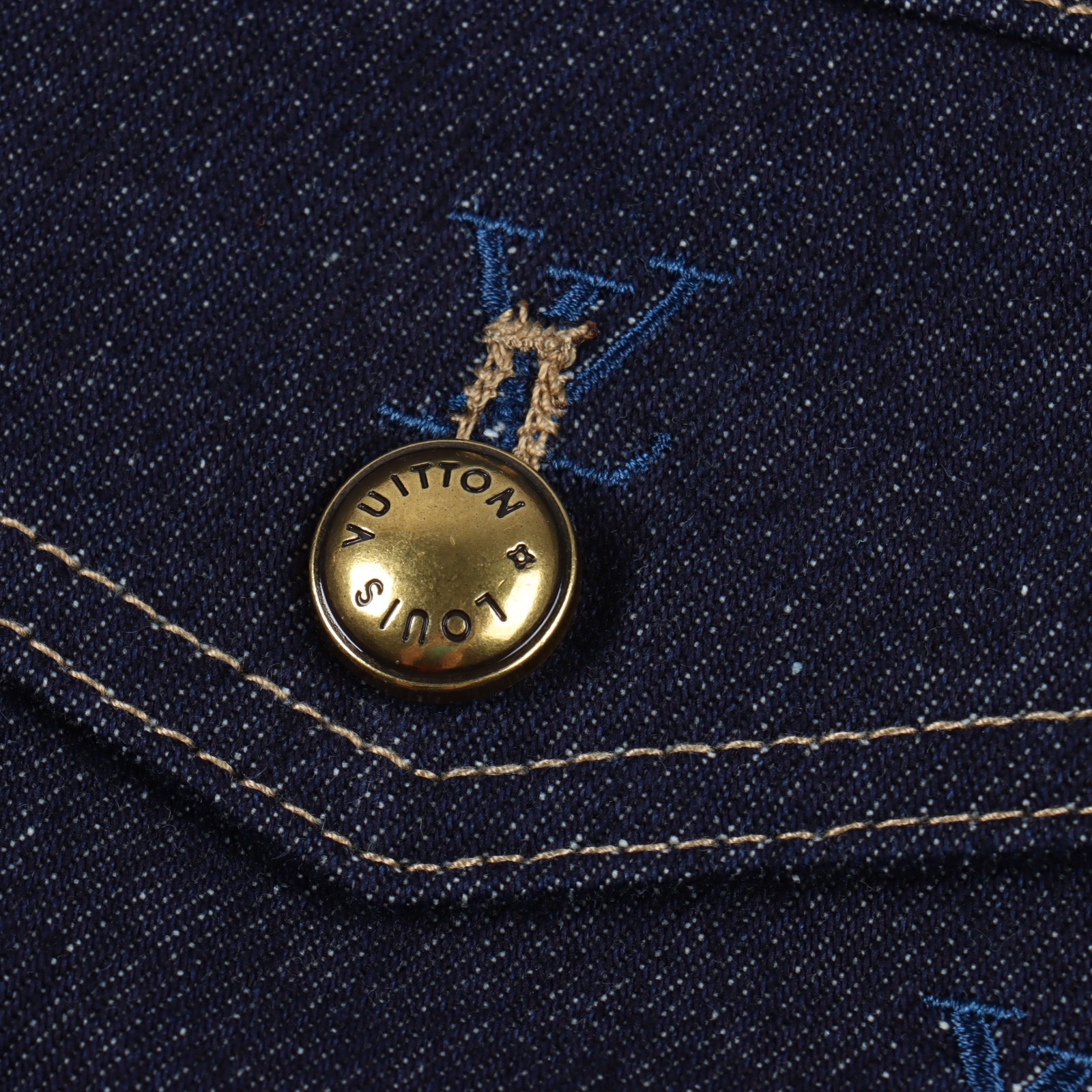 LOUIS VUITTON LV 24 Logo Embroidered Blue Denim Coat