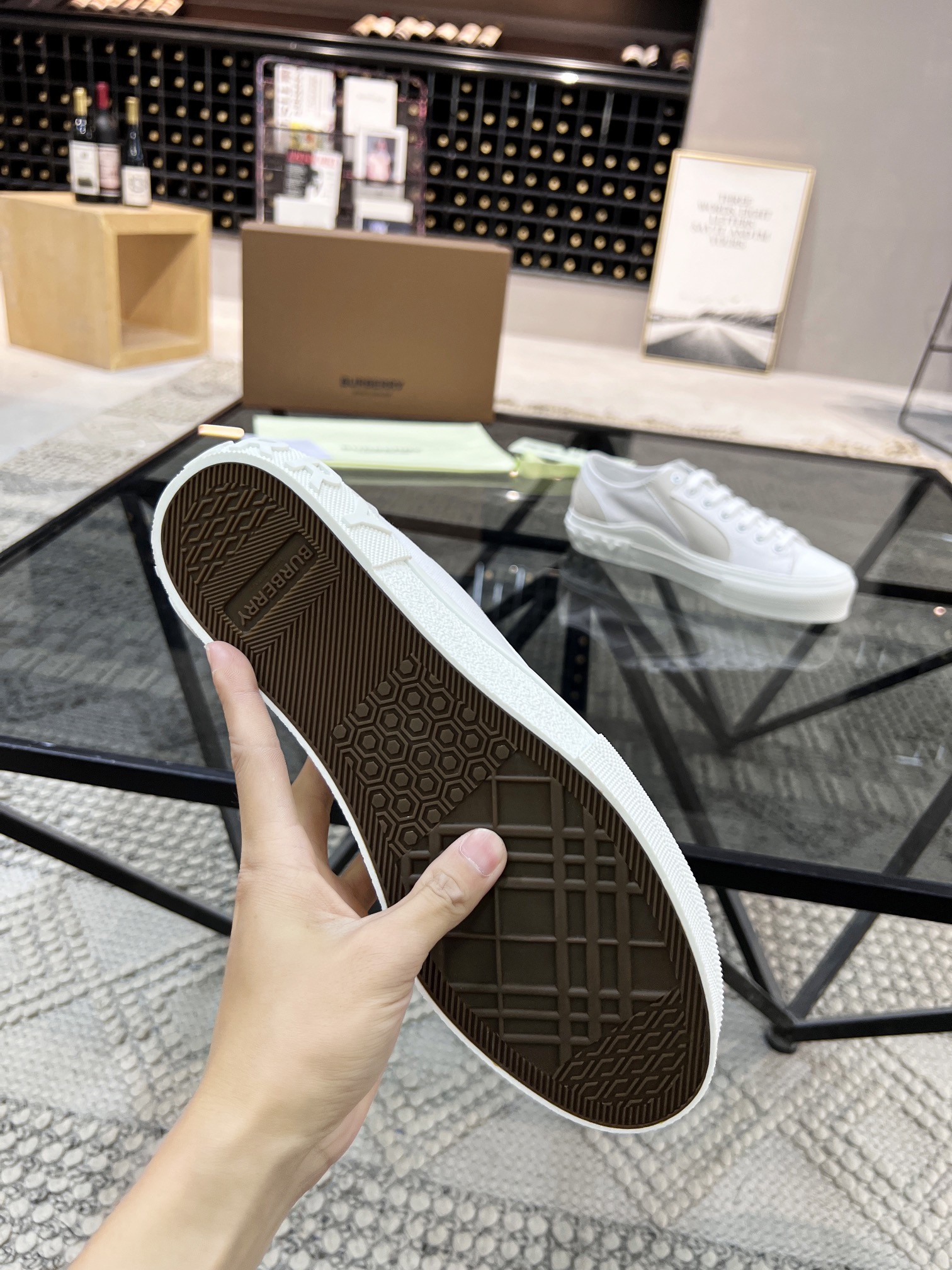 BURBERRY white platform low-top canvas shoes