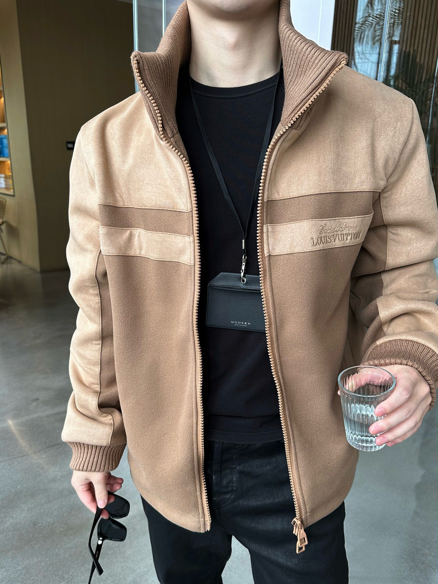 Louis Vuitton Embroidered Leather Splicing Jacket Coat