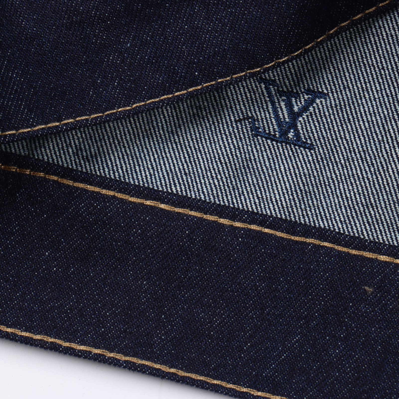 LOUIS VUITTON LV 24 Logo Embroidered Blue Denim Coat