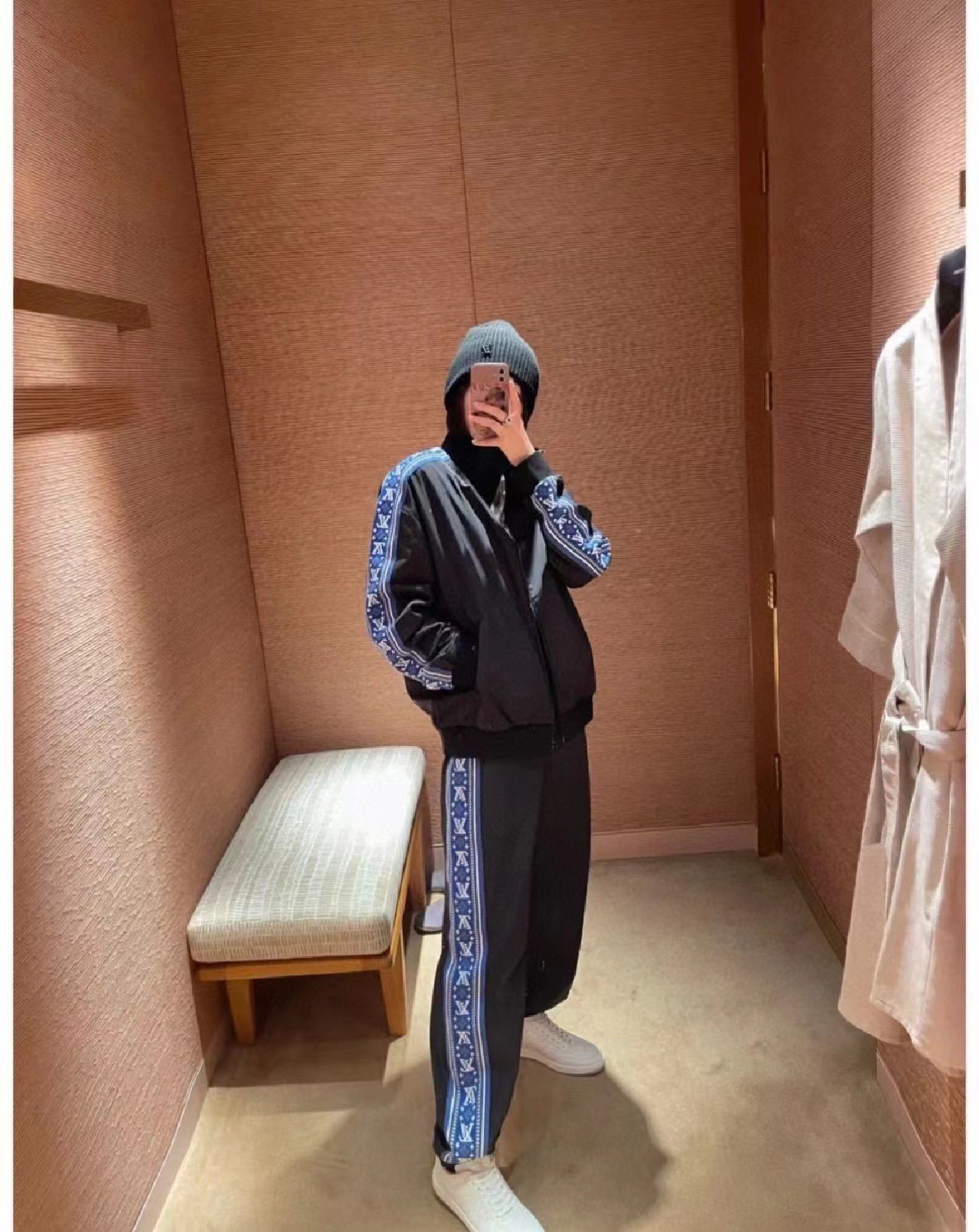 Louis Vuitton LV 23ss Fel Island Blue Ribbon Stripe Sports Set Stand up Collar Jacket