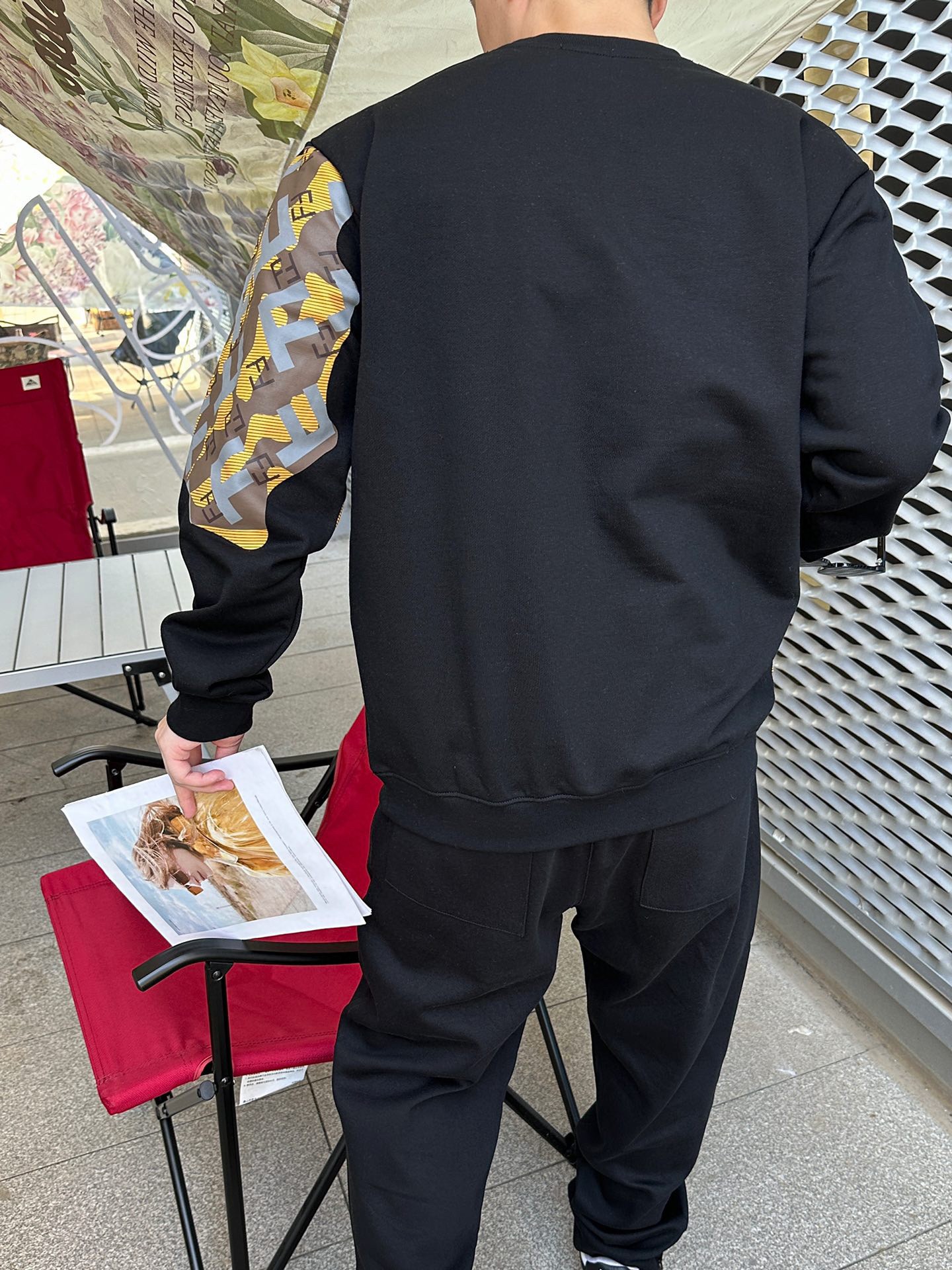 Fendi patchwork printed round neck hoodie