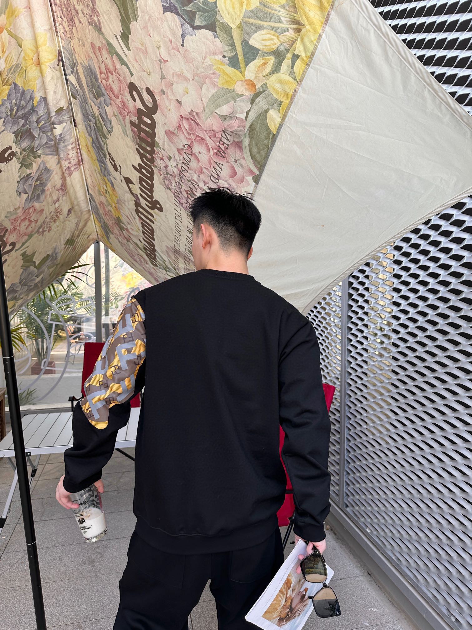 Fendi patchwork printed round neck hoodie