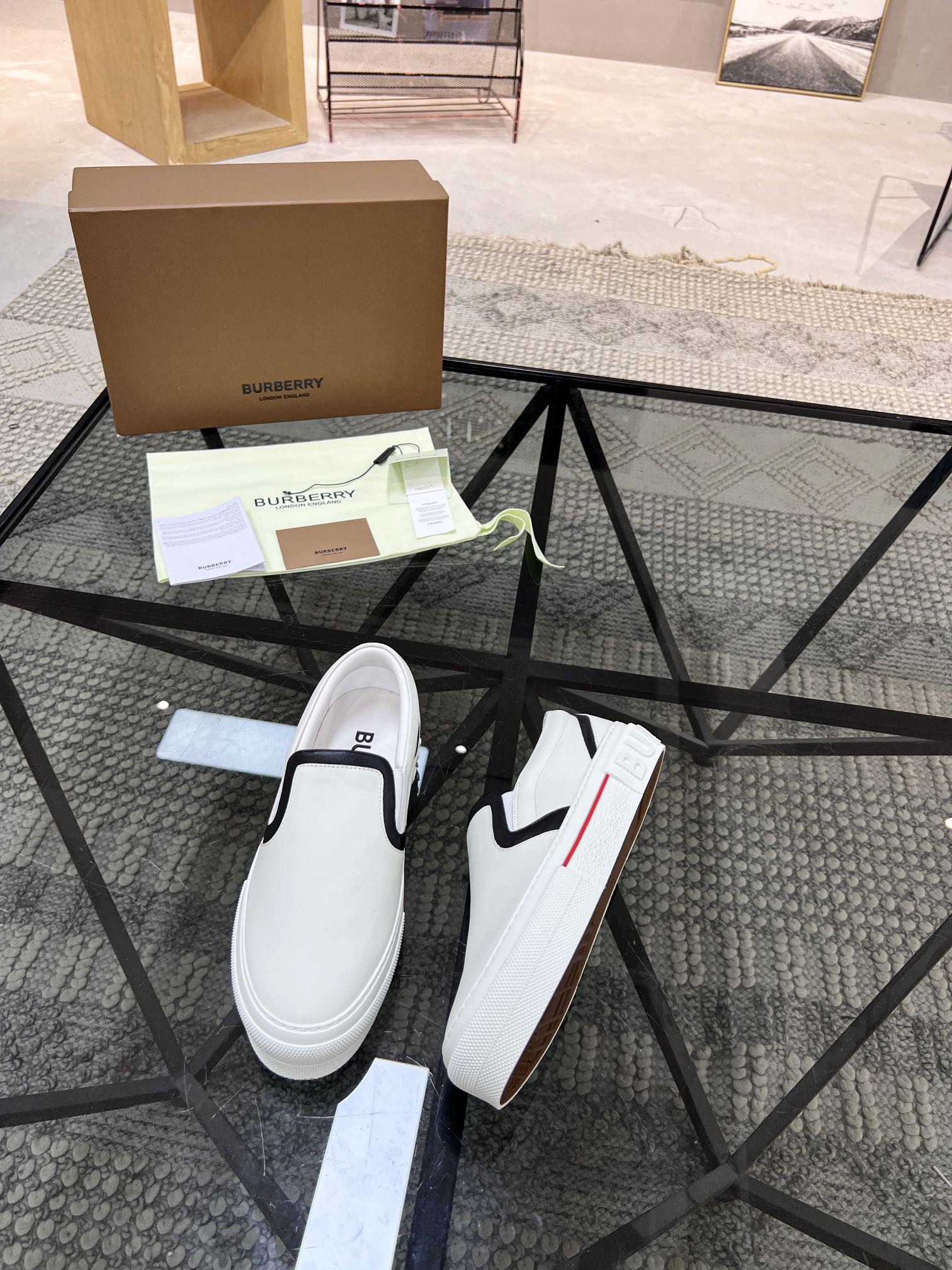 Burberry black and white color-blocked loafers