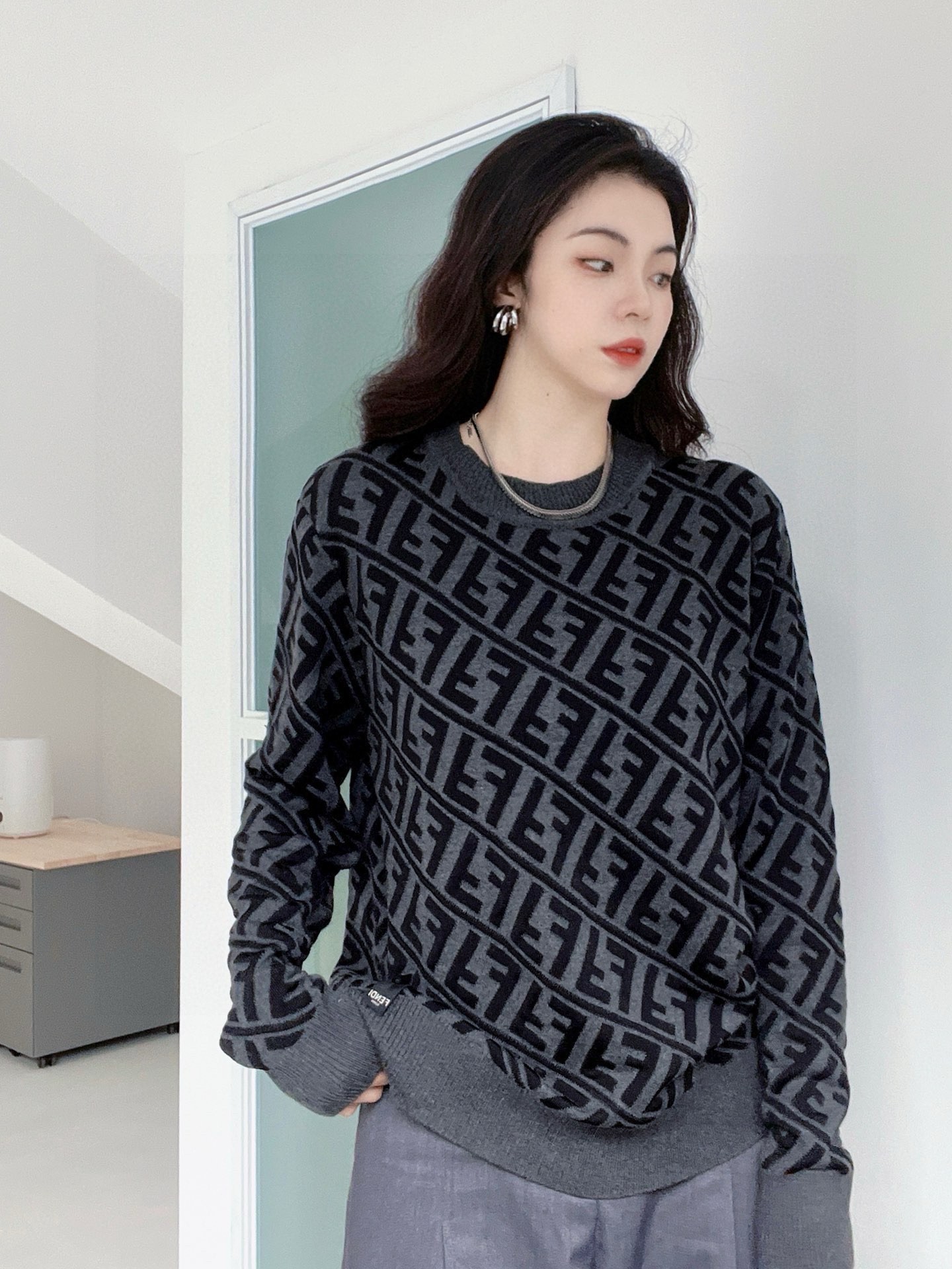 Fendi full print hoodie diagonal