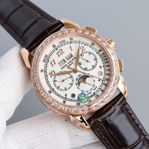 Patek Philippe rose gold diamond-set complicated watch