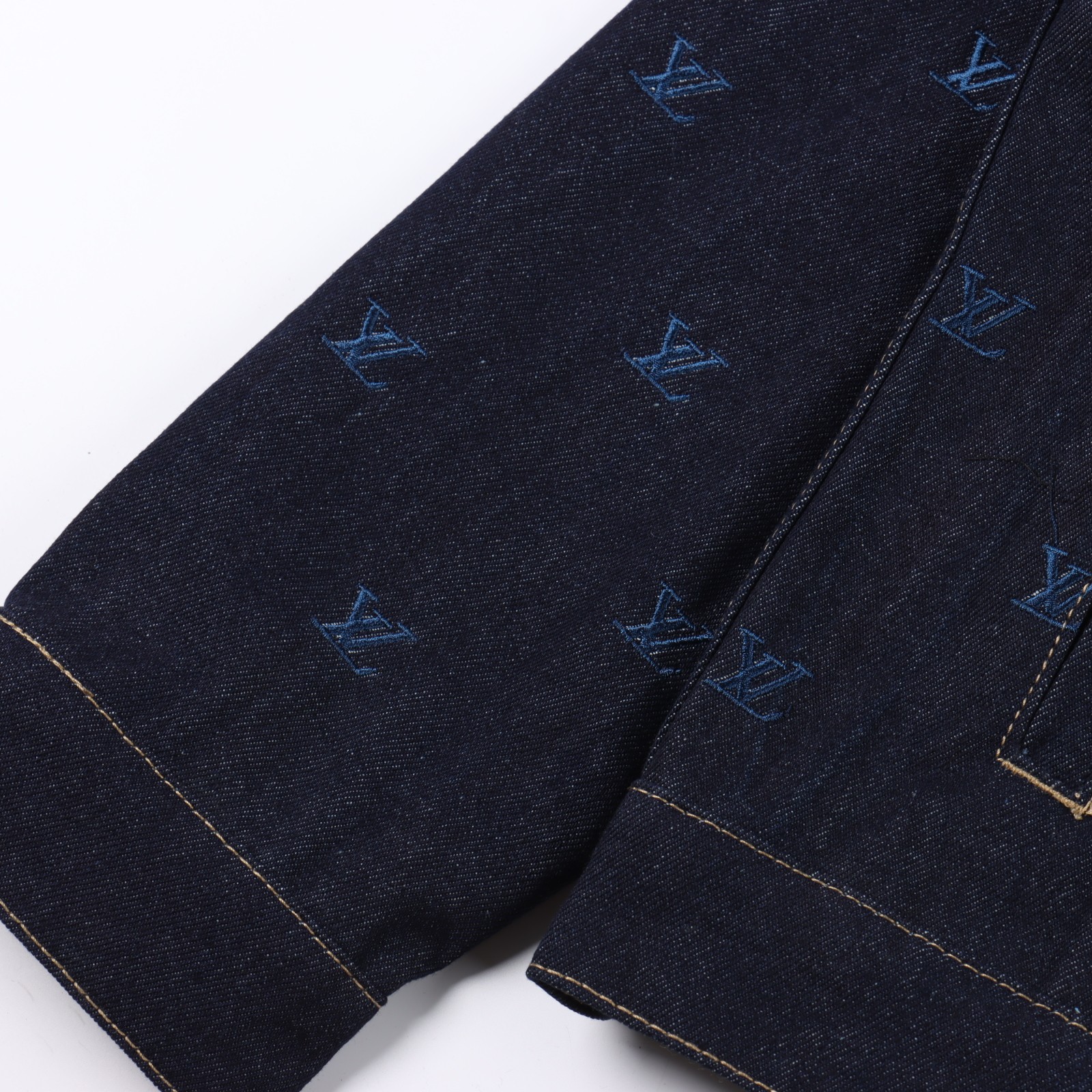 LOUIS VUITTON LV 24 Logo Embroidered Blue Denim Coat