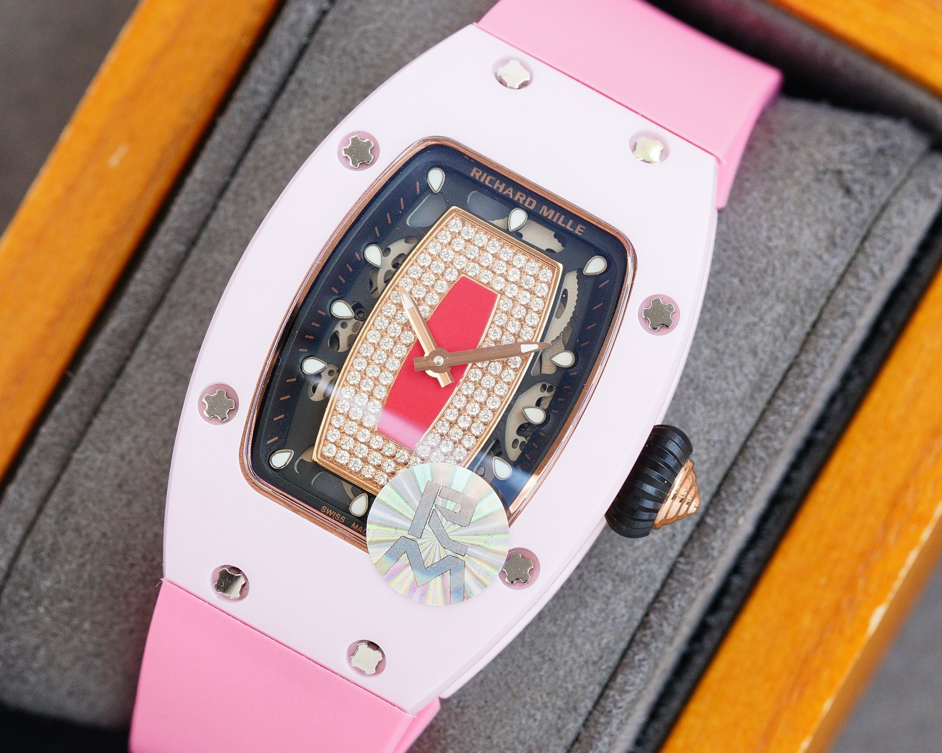 RM 07-01 Pink Ceramic Red Lips Women's Watch