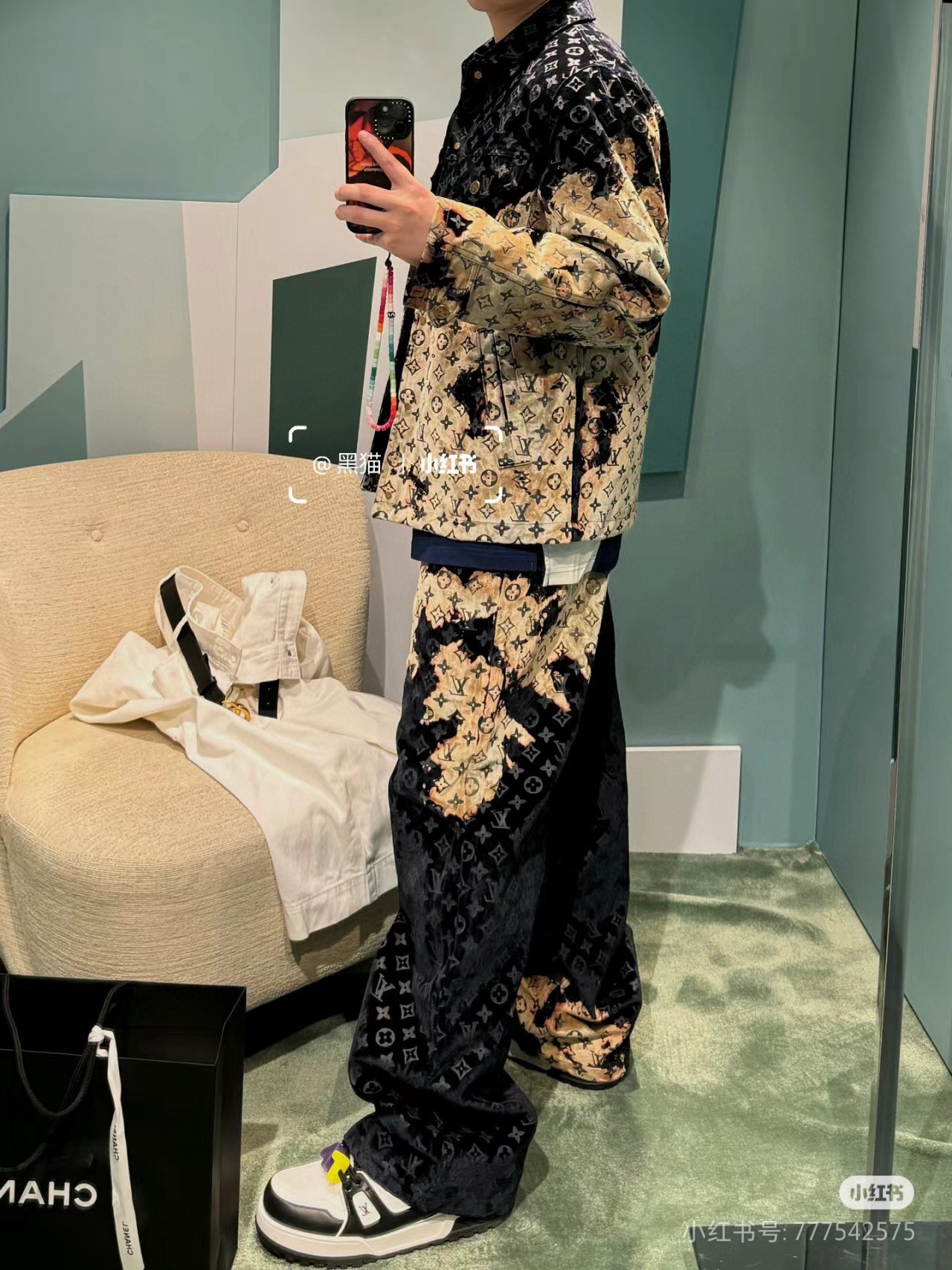 Louis Vuitton/Louis Vuitton 24Fw Bonfire Collection Fire Clouds Flame Old Flowers Full Print Denim Jacket Coat