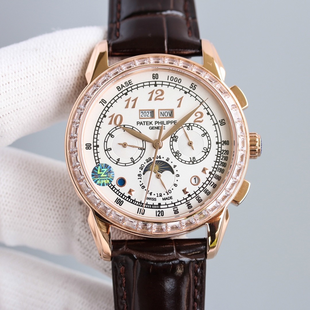 Patek Philippe rose gold diamond-set complicated watch