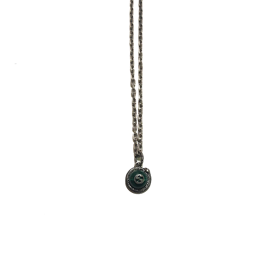 𝐆𝐮𝐜𝐜𝐢 Garden Series Pure Silver Peacock Green Necklace